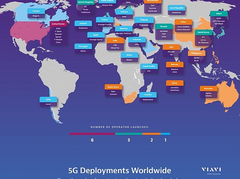 Planned 5G deployments worldwide by 2020 according to Viavi.