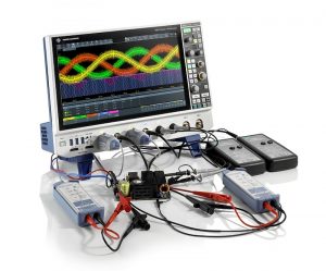 MXO 5 series oscilloscopes from Rohde & Schwarz with test probes.
